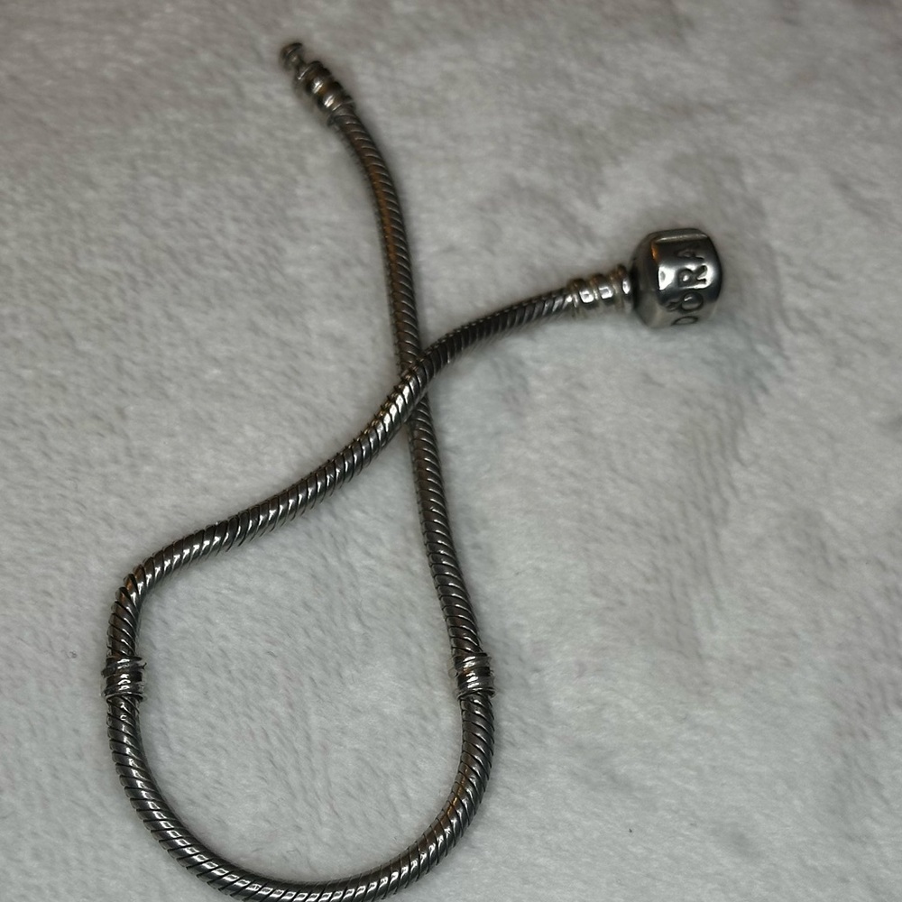 Pandora Sterling Silver Snake Chain Bracelet w/ Logo Barrel Clasp – Authentic